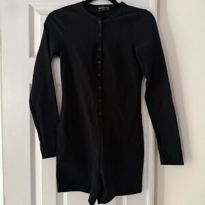 White Fox Black Long Sleeve Ribbed Playsuit